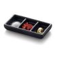 4'' Melamine Rectangular Sauce Dish with 3 Comp 10.5x5.5x1.8cm Matt Black