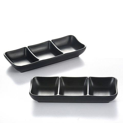 7.6'' Melamine Sauce Dish with 3 Compartments 19.4x8.4x2.9cm Matt Black