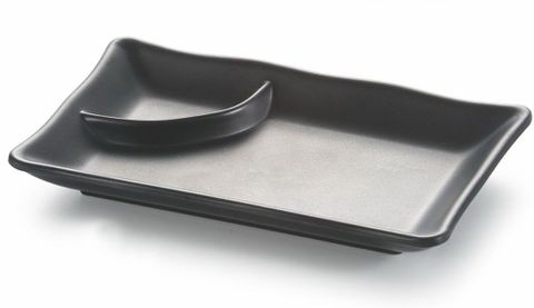 7.5'' Melamine Rectangular Dish with 2 Comp 19.3x11.5x2.3cm Matt Black