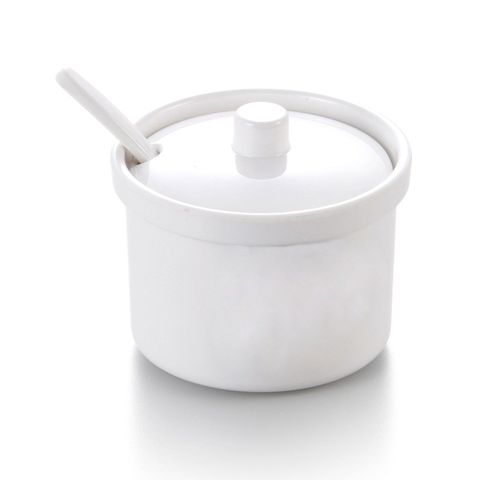 3.5'' Melamine Condiment Pot with Lid & Spoon 8.5x6.5cm White