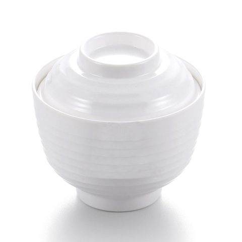 3.8'' Melamine Round Ribbed Footed Bowl with Lid 9.7x6.5cm White