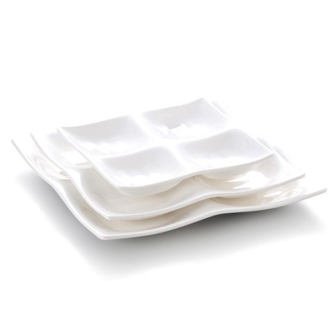 8.5'' Melamine Plate with 4 Compartments 21.5x21.5x3cm White