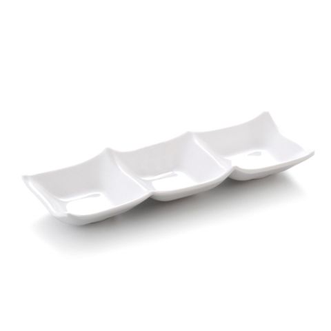 10'' Melamine Sauce Dish 3 Division 25x9x2.5cm White