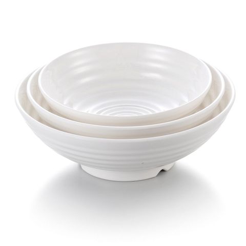 7.5'' Melamine Round Ribbed Bowl with Foot 19x6.5cm White