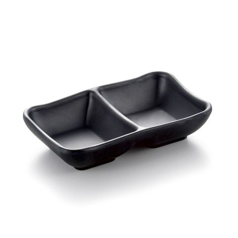 5'' Sauce Dish with 2 Compartments 12.8x8.3x2.3cm Matte Black