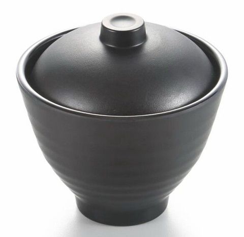 4'' Melamine Round Deep Footed Bowl with Lid 10x7.8cm Matt Black