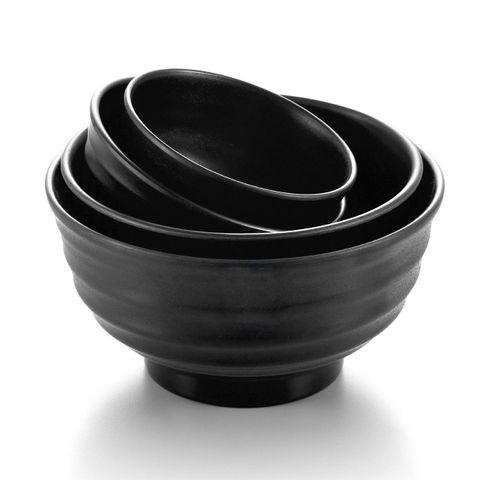 5'' Melamine Round Deep Ribbed Bowl with Foot 12.3x7.5cm Matt Black