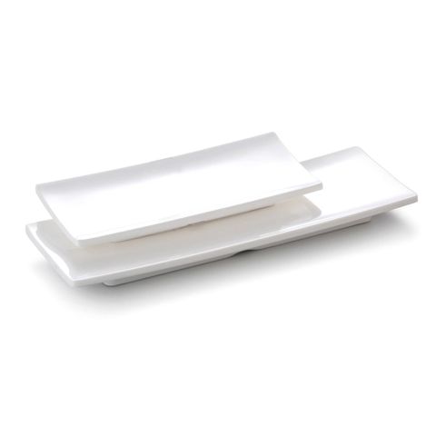 9.25'' Melamine Rectangle Striped Plate 23.6x10.3x2cm White