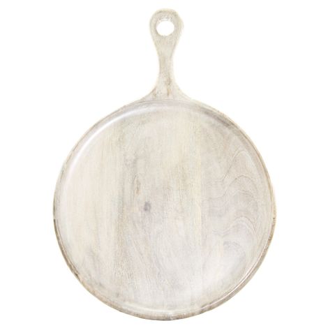 Mangowood Serving Board Round w/HDL 250x350x15mm White