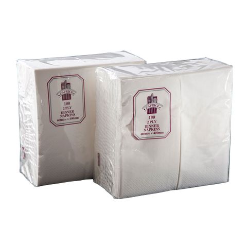 1/8 Dinner Napkin 2 Ply 400x400mm White (10 packs)