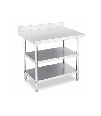 Stainless Steel Work Table Bench with Dual Under Shelf and Splashback 1200x760x(900+100)mm