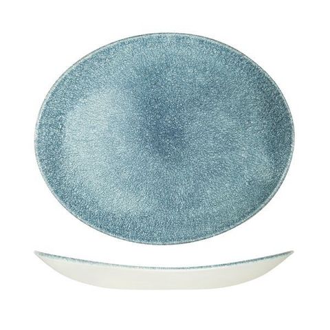 Oval Coupe Plate 317x255mm CHURCHILL "Studio" Raku Topaz Blue