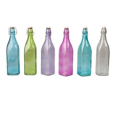 1.0lt Square Glass Bottle - Pink