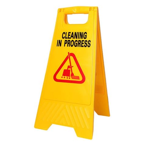 High Visibility A-Frame Yellow 'Cleaning In Progress" Caution Sign