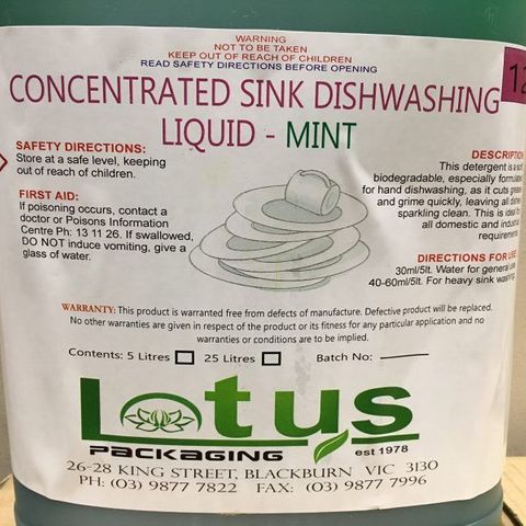 Lotus Dishwashing Detergent 25L- Mint