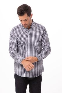 Mens Gingham Dress Shirt Navy L