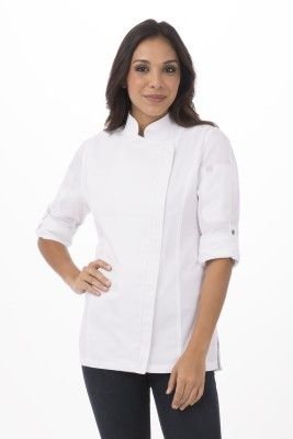 Hartford Womens Zipper Chef Jacket White Large