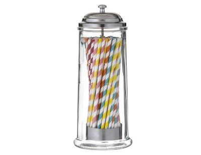 Davis & Waddell Glass Straw Dispenser with 60 Paper Straws