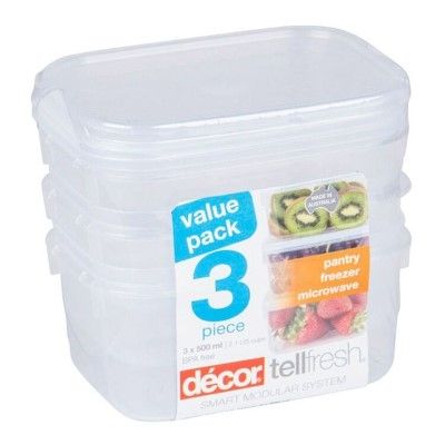 Decor TellFresh Oblong Container - 500ml (Pack 3)