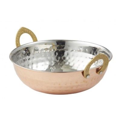 Davis & Waddell Stainless Steel/Copper Balti Dish with Brass Handles 16X16X5CM