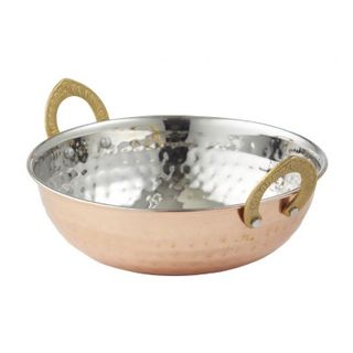 Davis & Waddell Stainless Steel/Copper Balti Dish with Brass Handles 11X11X4.5CM