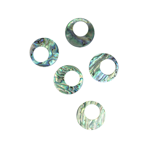 SHELL BLANK PAUA - CIRCLE OFFSET HOLE - NATURAL CURVE, GROUND BACK, TUMBLED POLISHED - 25MM (DOZ)