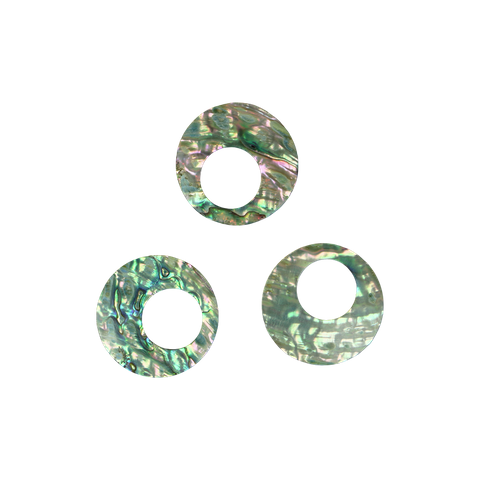 NZ Abalone Paua Shell - Circle with Offset hole - Natural Curve, Ground Back, Tumbled Polished