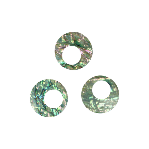 SHELL BLANK PAUA - CIRCLE OFFSET HOLE - NATURAL CURVE, GROUND BACK, TUMBLED POLISHED - 35MM (DOZ)