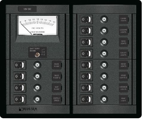 Blue Sea 360 Panel Switch and Circuit Breaker Panel with Voltmeter