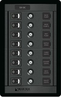 Blue Sea 360 Panel with Rocker Switch and Push Button Circuit Breakers