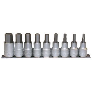 Teng Tools 9 Piece 1/2 Inch Drive Metric Hex Bit Socket Clip Rail