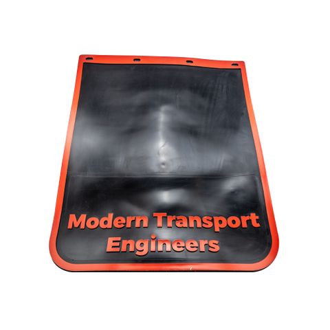 Mud Flap 24x30 MTE Moulded Black PVC Rubber (Modern Transport Engineers) Border & Words - Red ONLY