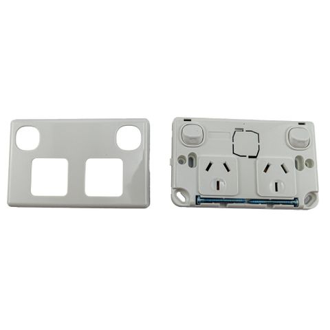 Twin 3 Pin Power Point GPO2 + Face Plate Single Phase 240V