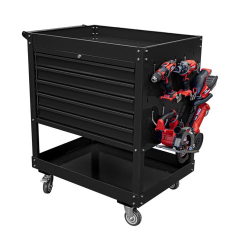 MTW 5 Drawer Black Tool Cart With Castors & Lock