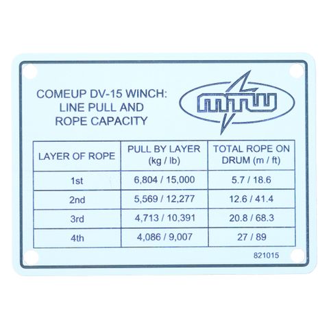 ComeUp DV15 Line Pull Rating Fibre Label