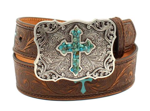 Girl's Turquoise Cross Embossed Belt - N4438802