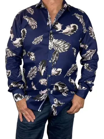 Men's Feather Abstract Cotton L/S Shirt - FEATHER