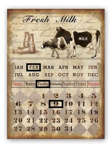 Cow Fresh Milk Perpetual  Tin Calender - HJA623