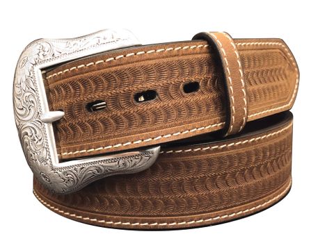 BROWN Size 46 Mens Western Scroll Leather Belt 