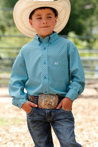 Cinch® Boy's Blue Paisley Print Long Sleeve Button Front Western Shirt