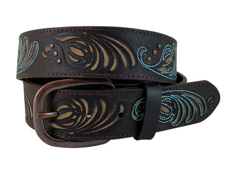 Women's Embossed Leather Western Belt - 9647300