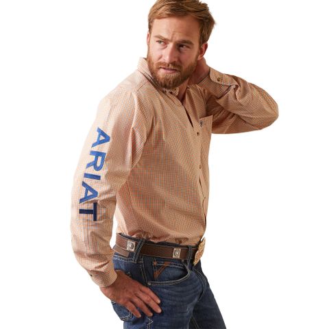 ARIAT TEAM LOGO TWILL LS WHITE/BLUE 10041528