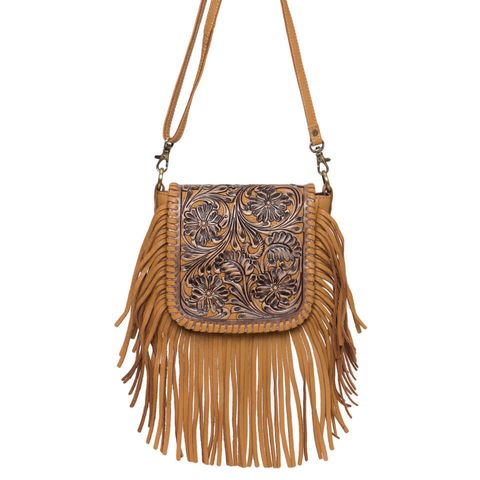 Women's Tooling Carved Flap Sling Bag - TLB14TAN