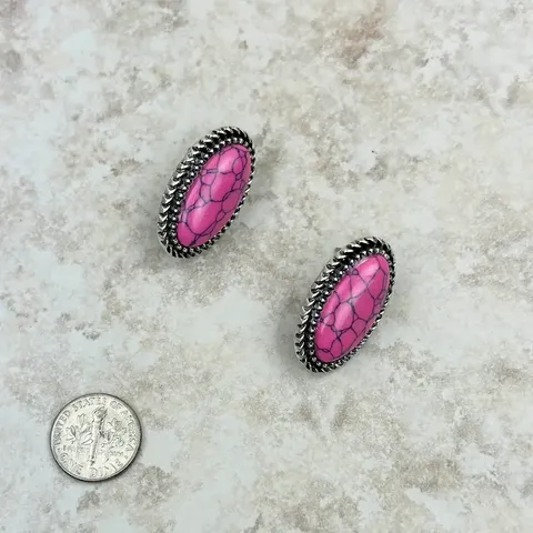 Pink Stone Oval Post Earrings - ER230530-05PNK