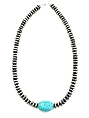 Turquoise Stone Necklace - NKS210706-21SLV
