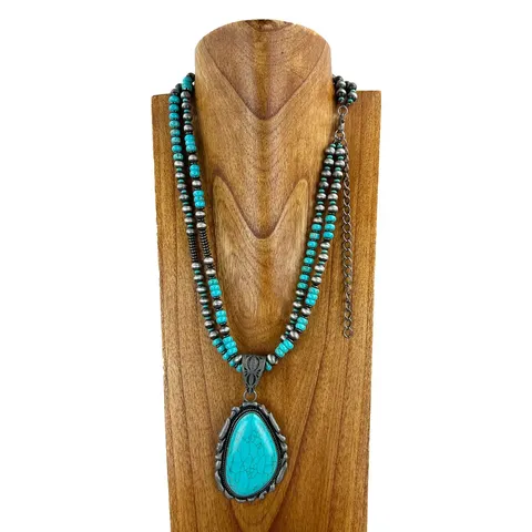 Navajo Pearl Stone Beads Necklace - NKS230416-20