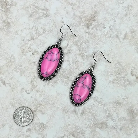 Pink Stone Oval  French Hook Earrings - ER230530-04PNK