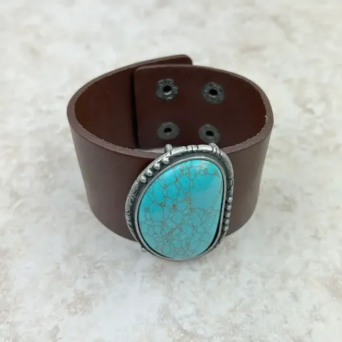 Natural Stone Leather Cuff Bracelet - BRZ230405-09