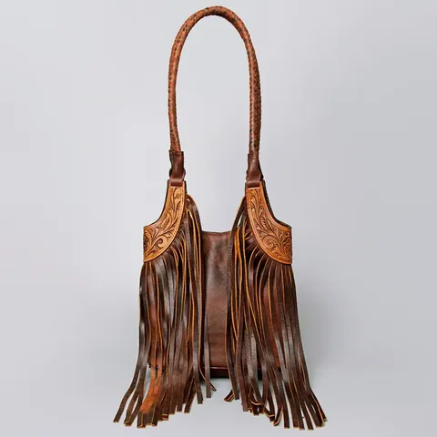 Women's Tooled Fringed Handbag - ADBGZ455