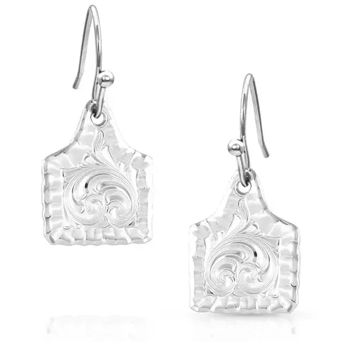Chiseled Cow Tag Earrings - ER5398